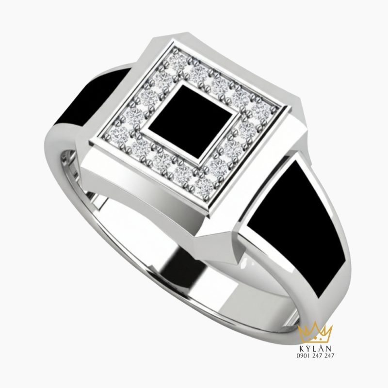 Nhẫn nam kim cương vàng trắng Au750 đính đá quý