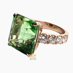 Nhẫn kim cương vàng hồng Au750 đính đá sapphire xanh