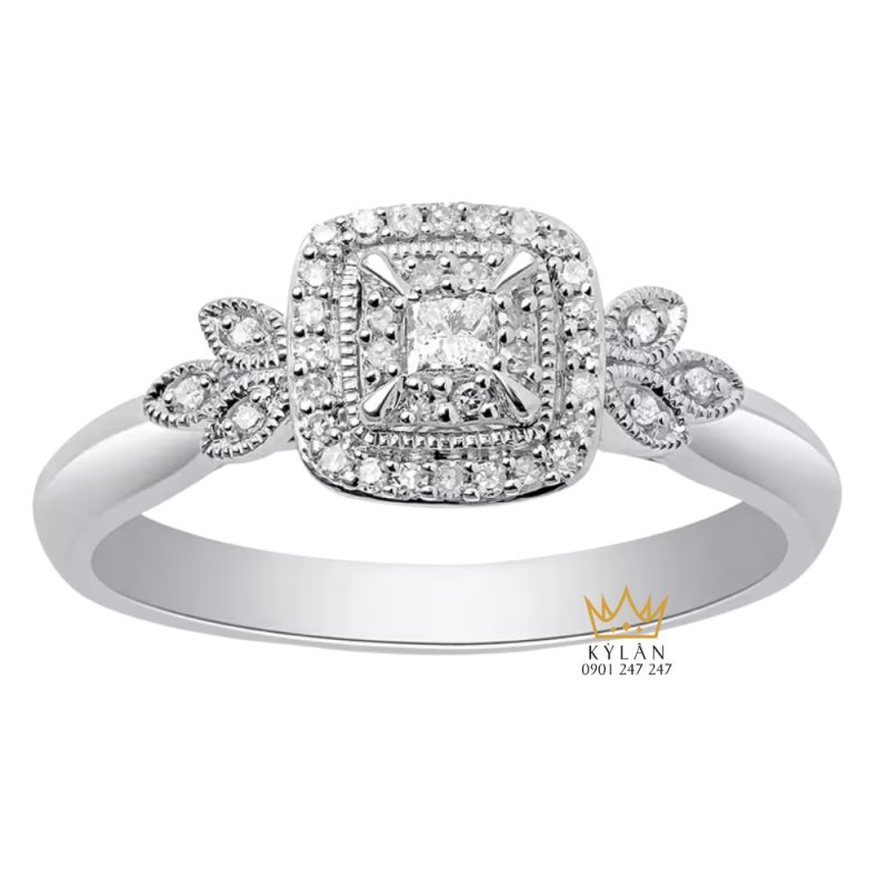 Nhẫn kim cương vàng trắng nguyên khối Au750
