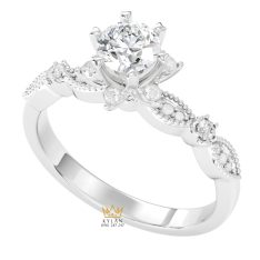 Nhẫn nữ vàng trắng nguyên khối Au750 đính kim cương