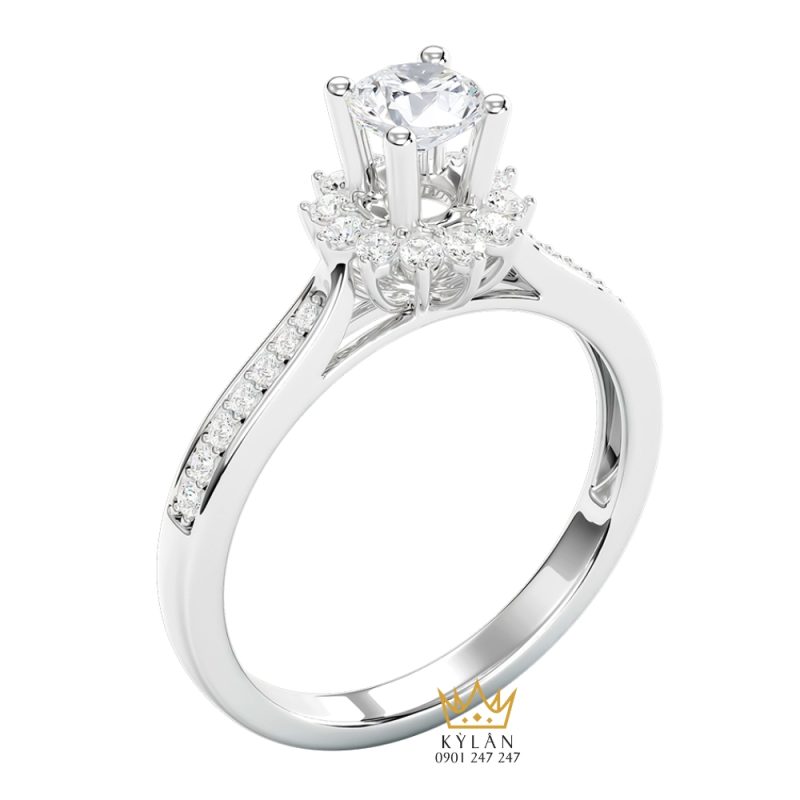Nhẫn nữ vàng trắng nguyên khối Au750 đính kim cương