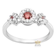 Nhẫn nữ vàng trắng nguyên khối Au750 đính kim cương và đá quý