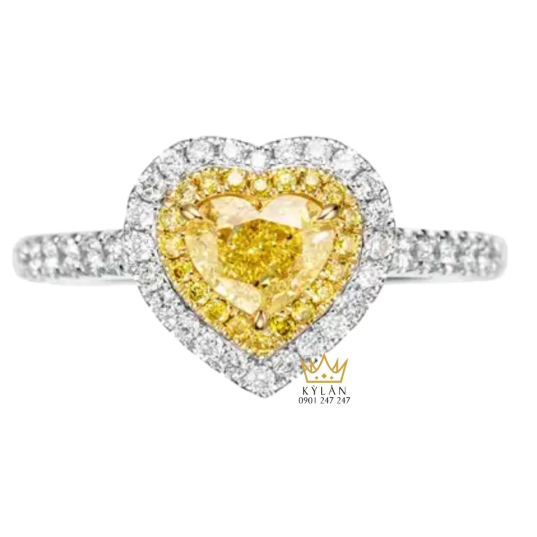 Nhẫn vàng trắng nguyên khối Au750 đính đá quý hình trái tim