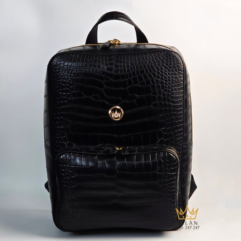 Balo da cá Alligator đen đính logo vương miện KY LAN