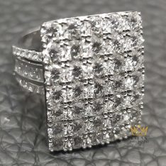 Nhẫn nữ mặt hình chữ nhật vàng trắng Au750 đính kim cương 