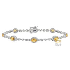 Lắc tay kim cương vàng trắng nguyên khối Au750 đính đá sapphire