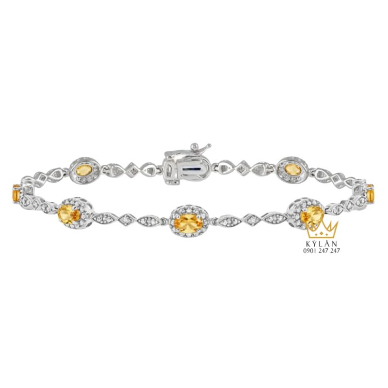 Lắc tay kim cương vàng trắng nguyên khối Au750 đính đá sapphire