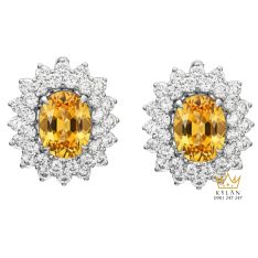 Bông tai kim cương vàng trắng Au750 đính đá Sapphire