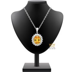Mặt dây chuyền kim cương vàng trắng Au750 đính đá sapphire 