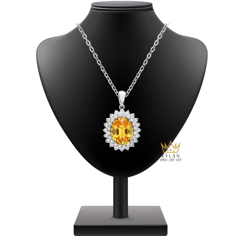 Mặt dây chuyền kim cương vàng trắng Au750 đính đá sapphire 