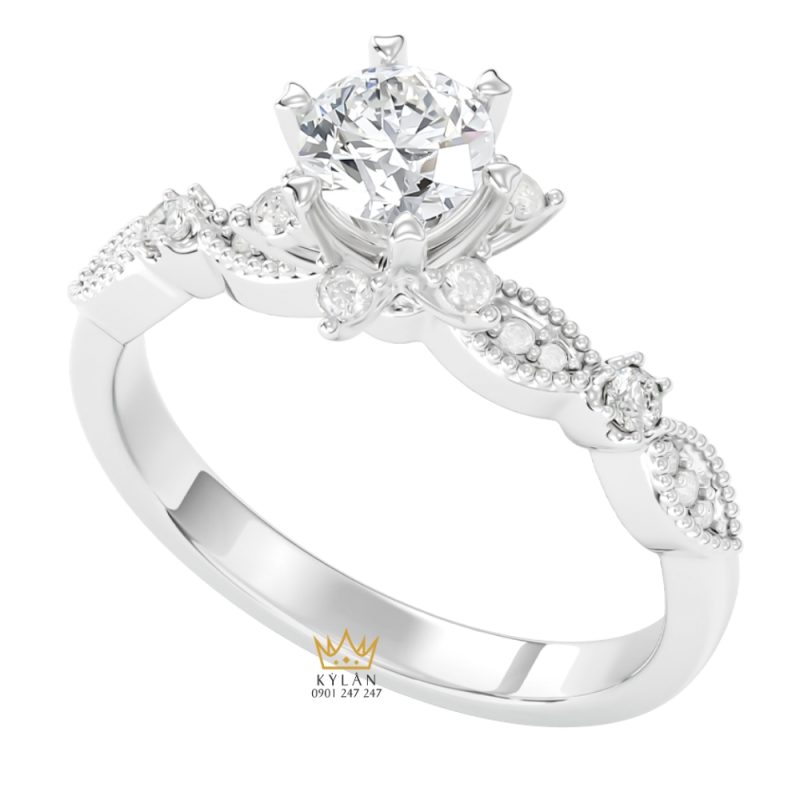 Nhẫn nữ vàng trắng nguyên khối Au750 đính kim cương