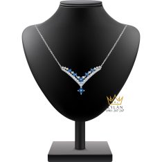 Dây chuyền kim cương vàng trắng nguyên khối Au750 đính đá Topaz
