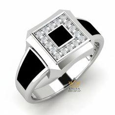 Nhẫn nam kim cương vàng trắng nguyên khối Au750 đính đá quý