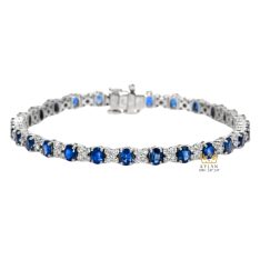 Lắc tay kim cương vàng trắng Au750 đính đá sapphire xanh 
