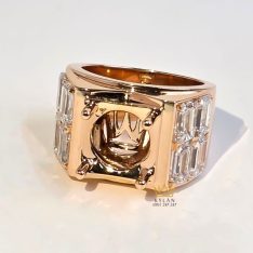 Vỏ nhẫn nam vàng hồng nguyên khối Au750 đính kim cương
