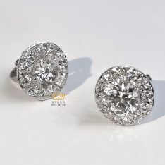 Cặp bông tai vàng trắng nguyên khối Au750 đính viên chủ kim cương 7ly5