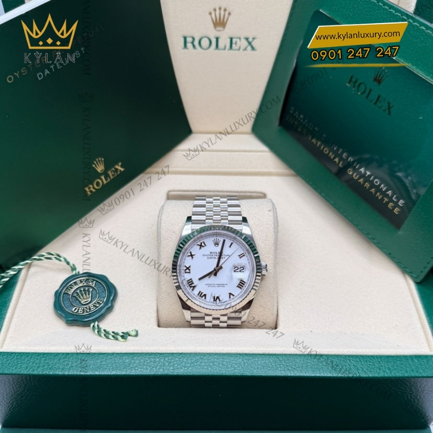 Kỳ Lân Luxury dong ho rolex datejust 36 126234 0025 10 Đồng hồ Rolex Datejust 36 126234-0025 mặt số trắng La Mã