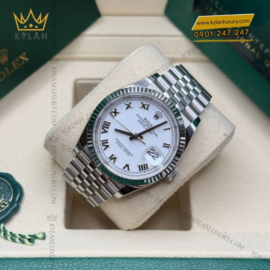 Kỳ Lân Luxury dong ho rolex datejust 36 126234 0025 3 1 Đồng hồ Rolex Datejust 36 126234-0025 mặt số trắng La Mã