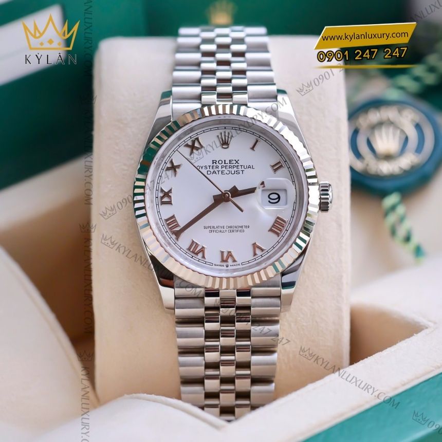 Kỳ Lân Luxury dong ho rolex datejust 36 126234 0025 5 Đồng hồ Rolex Datejust 36 126234-0025 mặt số trắng La Mã