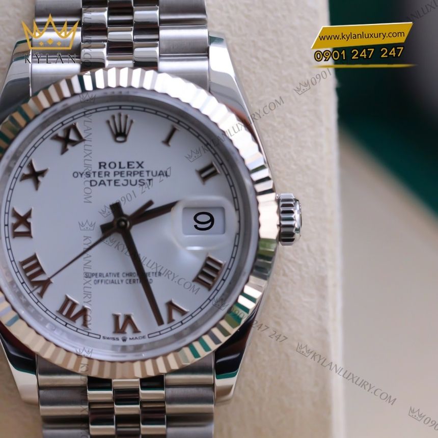 Kỳ Lân Luxury dong ho rolex datejust 36 126234 0025 6 Đồng hồ Rolex Datejust 36 126234-0025 mặt số trắng La Mã