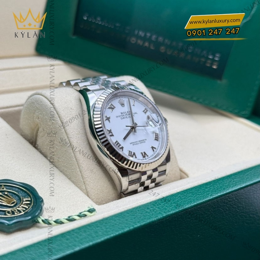 Kỳ Lân Luxury dong ho rolex datejust 36 126234 0025 8 1 Đồng hồ Rolex Datejust 36 126234-0025 mặt số trắng La Mã