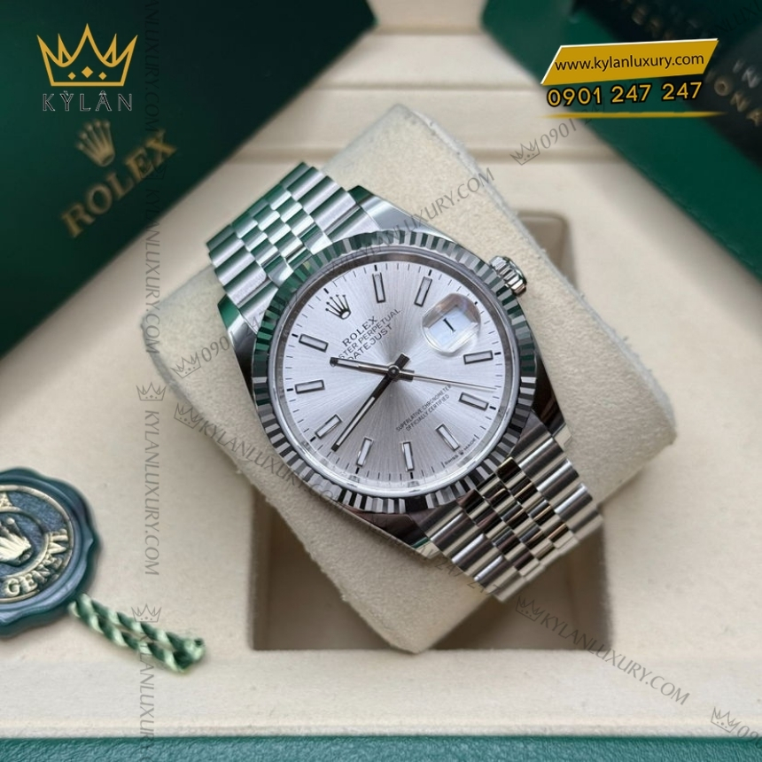 Kỳ Lân Luxury dong ho rolex datejust 36 mat so bac 126234 0013 4 Đồng hồ Rolex Datejust 36 mặt số bạc cọc dạ quang 126234-0013