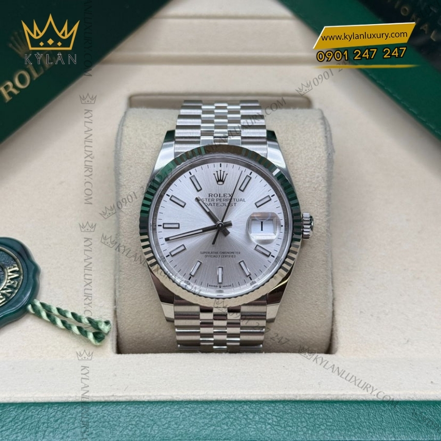 Kỳ Lân Luxury dong ho rolex datejust 36 mat so bac 126234 0013 5 Đồng hồ Rolex Datejust 36 mặt số bạc cọc dạ quang 126234-0013