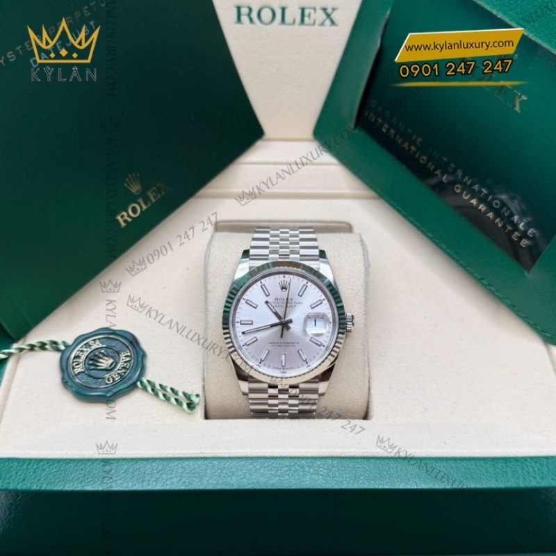 Đồng hồ Rolex Datejust 36 mặt số bạc cọc dạ quang 126234-0013