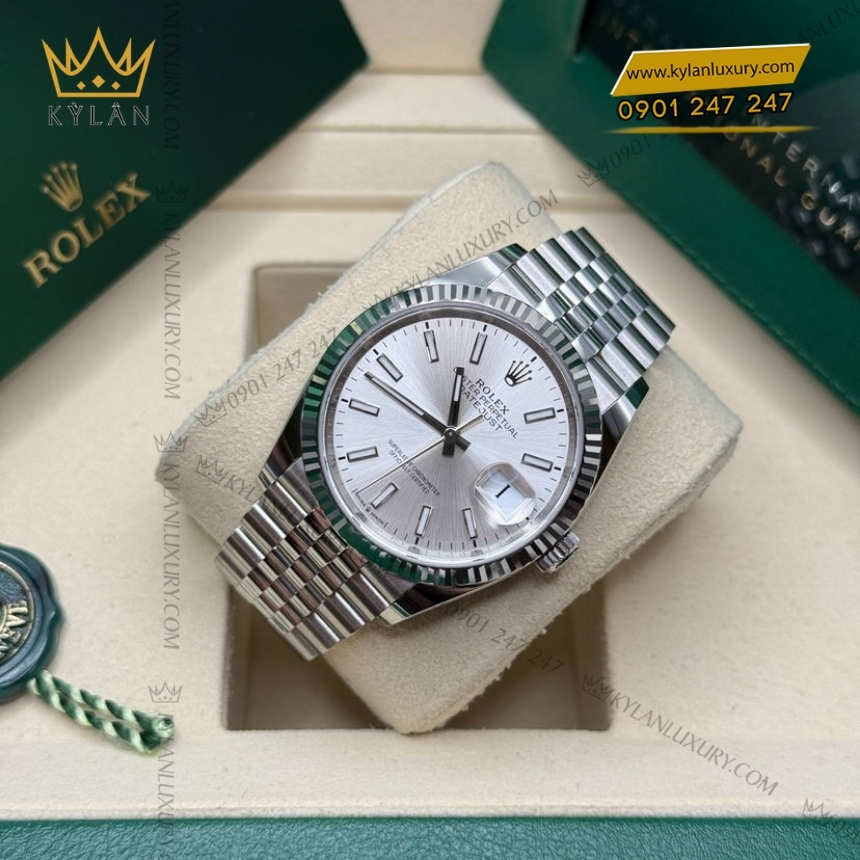 Kỳ Lân Luxury dong ho rolex datejust 36 mat so bac 126234 0013 8 Đồng hồ Rolex Datejust 36 mặt số bạc cọc dạ quang 126234-0013