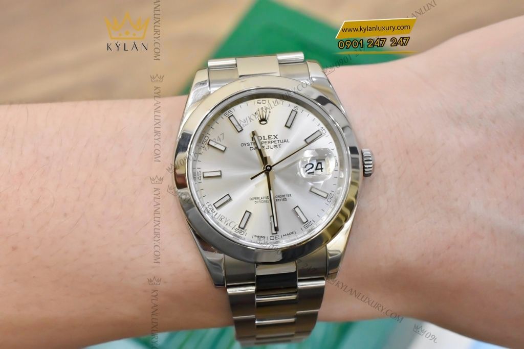 Kỳ Lân Luxury dong ho rolex datejust 41 126300 0003 5 Đồng hồ Rolex Datejust 41 mặt số bạc 126300-0003