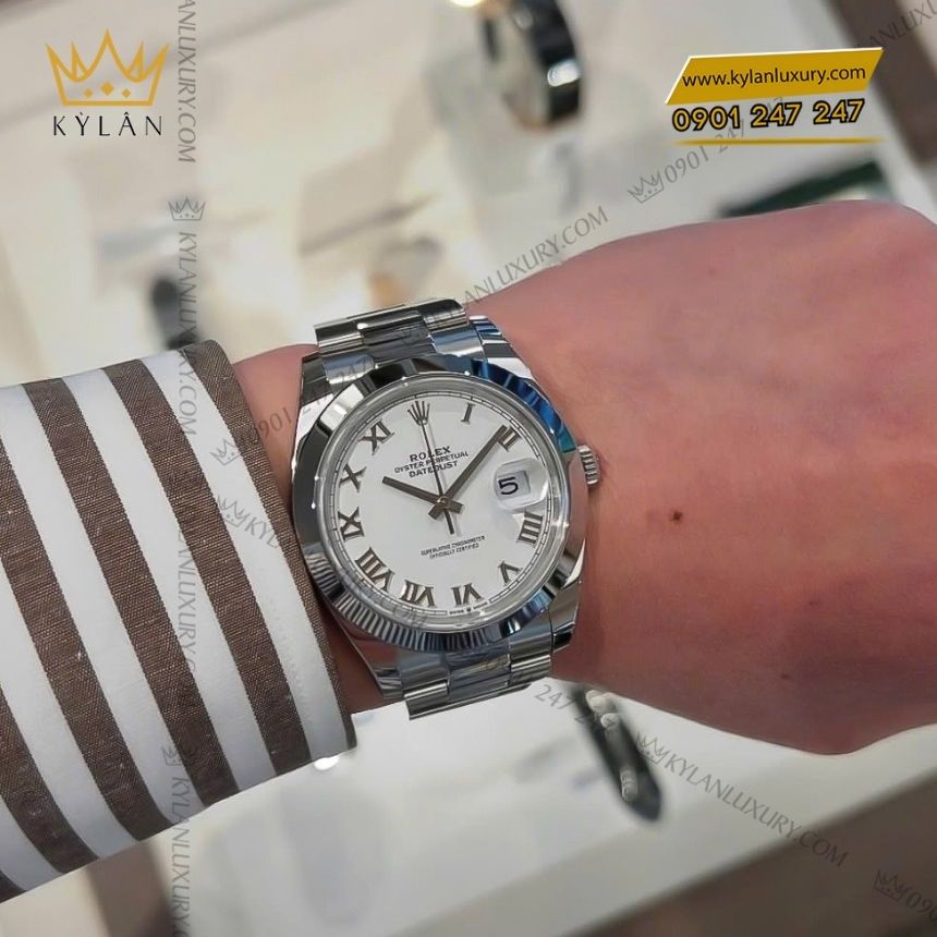 Kỳ Lân Luxury dong ho rolex datejust 41 126300 0015 2 Đồng hồ Rolex Datejust 41 mặt số trắng 126300-0015