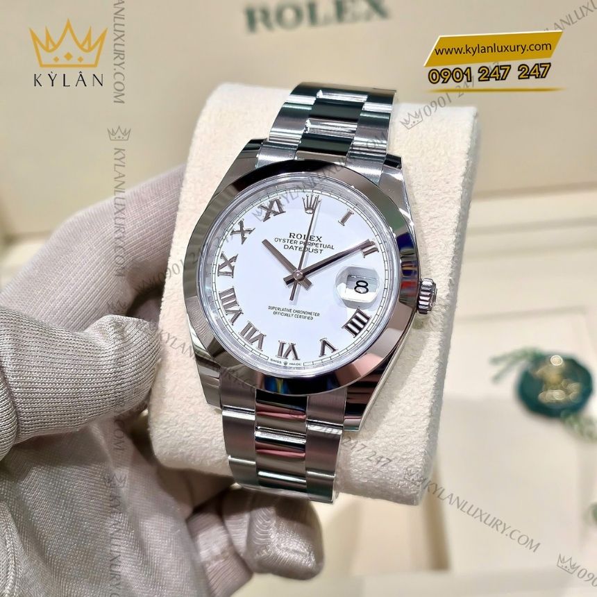 Kỳ Lân Luxury dong ho rolex datejust 41 126300 0015 6 Đồng hồ Rolex Datejust 41 mặt số trắng 126300-0015
