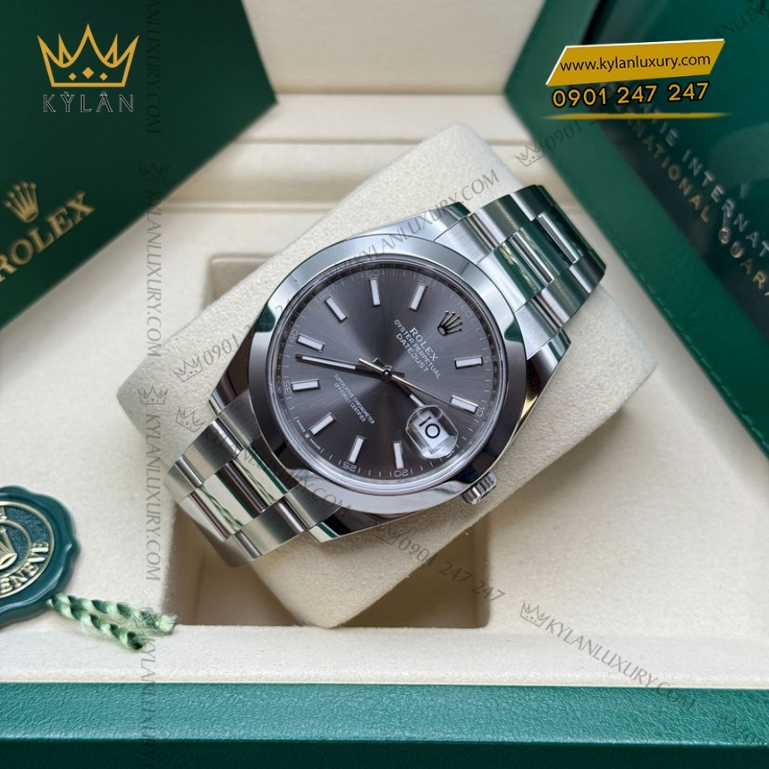 Kỳ Lân Luxury dong ho rolex datejust 41 slate 126300 0007 4 1 Đồng hồ Rolex Datejust 41 mặt xám dây oyster 126300-0007
