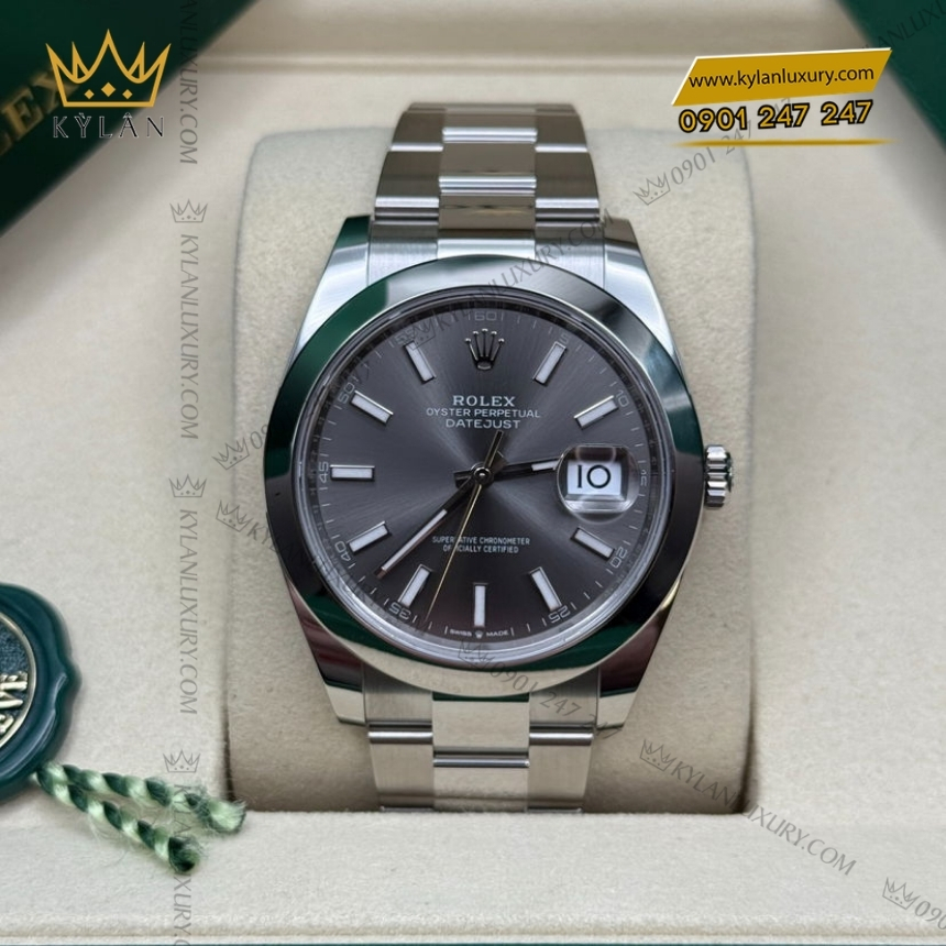 Kỳ Lân Luxury dong ho rolex datejust 41 slate 126300 0007 5 1 Đồng hồ Rolex Datejust 41 mặt xám dây oyster 126300-0007