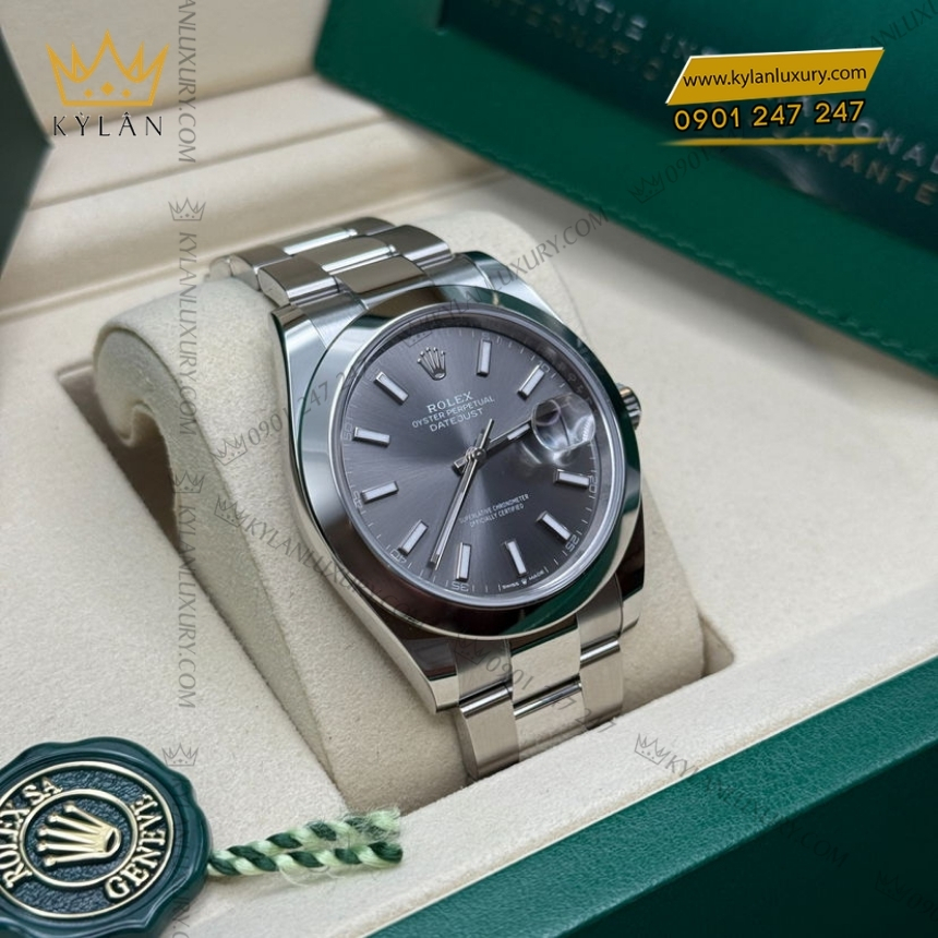 Kỳ Lân Luxury dong ho rolex datejust 41 slate 126300 0007 6 1 Đồng hồ Rolex Datejust 41 mặt xám dây oyster 126300-0007