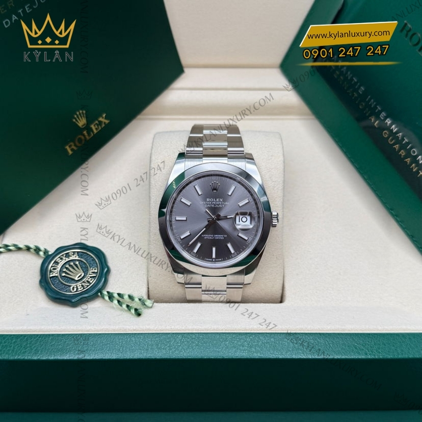 Kỳ Lân Luxury dong ho rolex datejust 41 slate 126300 0007 7 1 Đồng hồ Rolex Datejust 41 mặt xám dây oyster 126300-0007