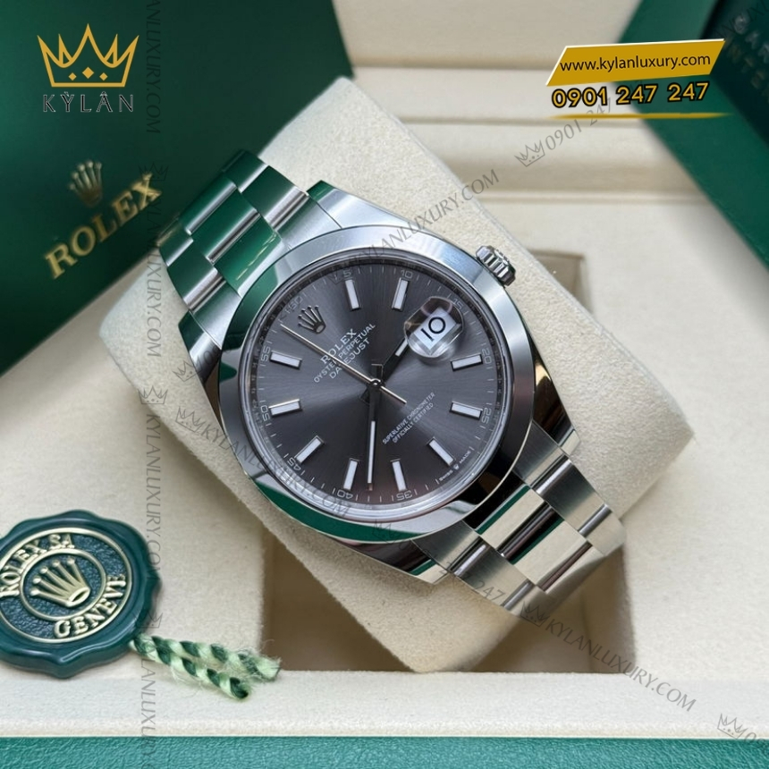 Kỳ Lân Luxury dong ho rolex datejust 41 slate 126300 0007 8 1 Đồng hồ Rolex Datejust 41 mặt xám dây oyster 126300-0007