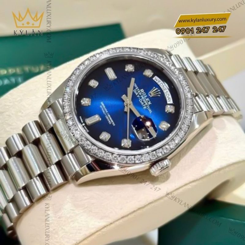 Đồng hồ Rolex Day-Date 36 xanh ombré vành kim cương 128349RBR-0010