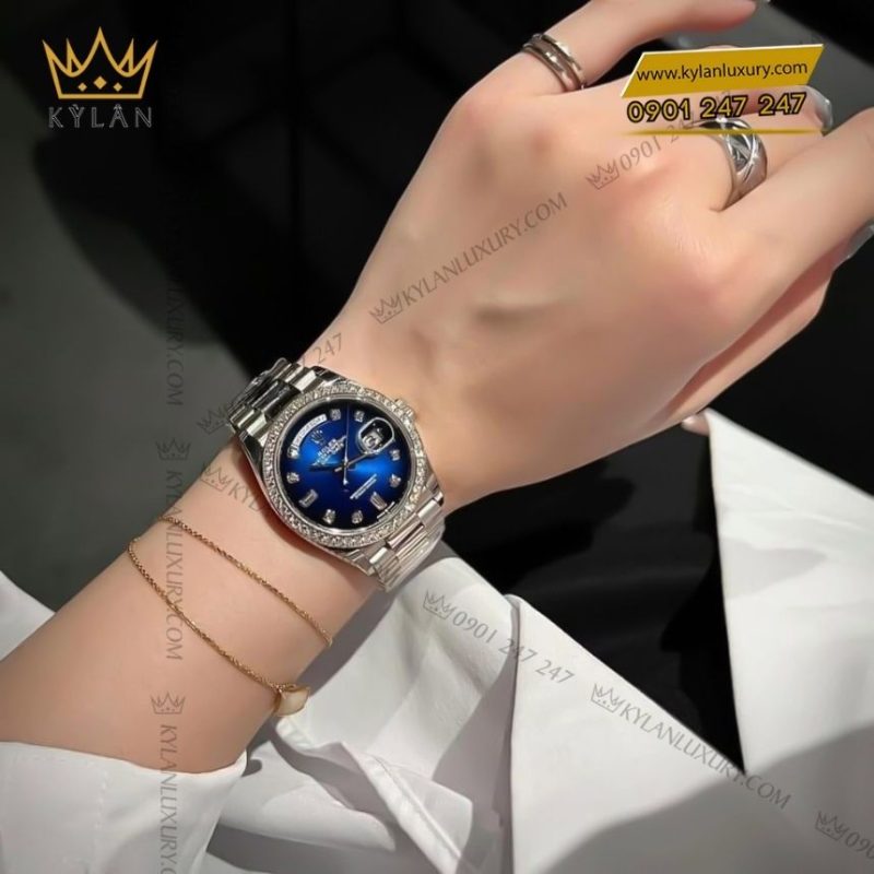 Đồng hồ Rolex Day-Date 36 xanh ombré vành kim cương 128349RBR-0010