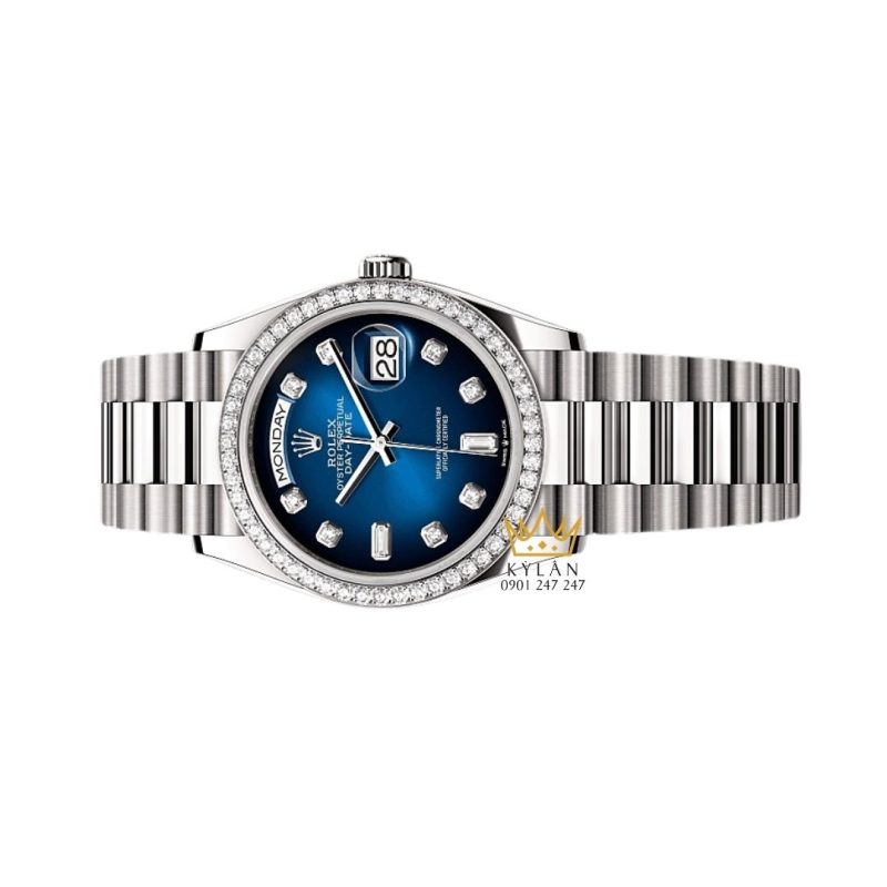 Đồng hồ Rolex Day-Date 36 xanh ombré vành kim cương 128349RBR-0010