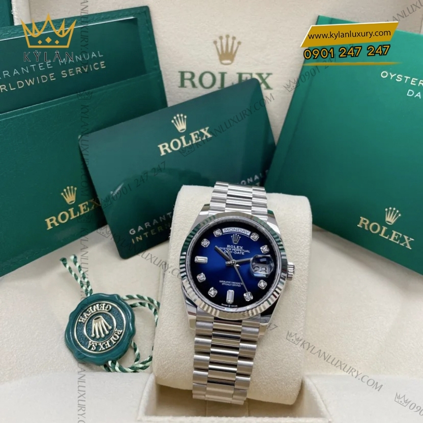 Kỳ Lân Luxury dong ho rolex day date 36 xanh ombre 128239 0023 4 Đồng hồ Rolex Day Date 36 mặt xanh ombré 128239-0023