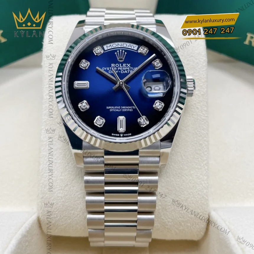 Kỳ Lân Luxury dong ho rolex day date 36 xanh ombre 128239 0023 7 Đồng hồ Rolex Day Date 36 mặt xanh ombré 128239-0023