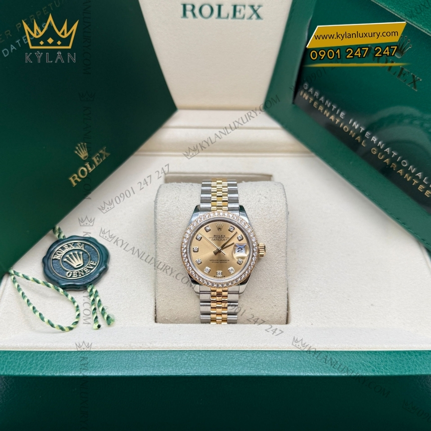 Kỳ Lân Luxury dong ho rolex lady datejust 28 279383 3 Đồng hồ Rolex Lady Datejust champagne vành kim 279383RBR-001