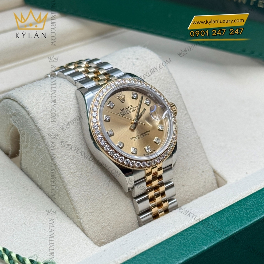 Kỳ Lân Luxury dong ho rolex lady datejust 28 279383 Đồng hồ Rolex Lady Datejust champagne vành kim 279383RBR-001