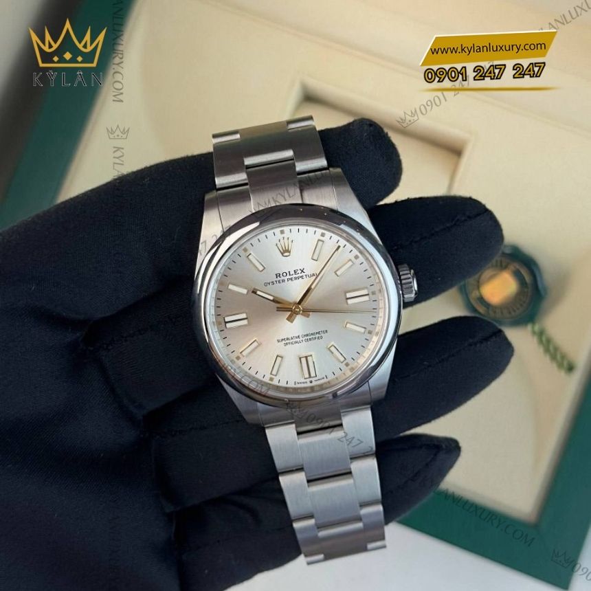 Kỳ Lân Luxury dong ho rolex oyster perpetual 41 134300 0001 2 Đồng hồ Rolex Oyster Perpetual 41 mặt số bạc 134300-0001