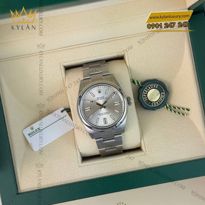 Kỳ Lân Luxury dong ho rolex oyster perpetual 41 134300 0001 5 Đồng hồ Rolex Oyster Perpetual 41 mặt số bạc 134300-0001