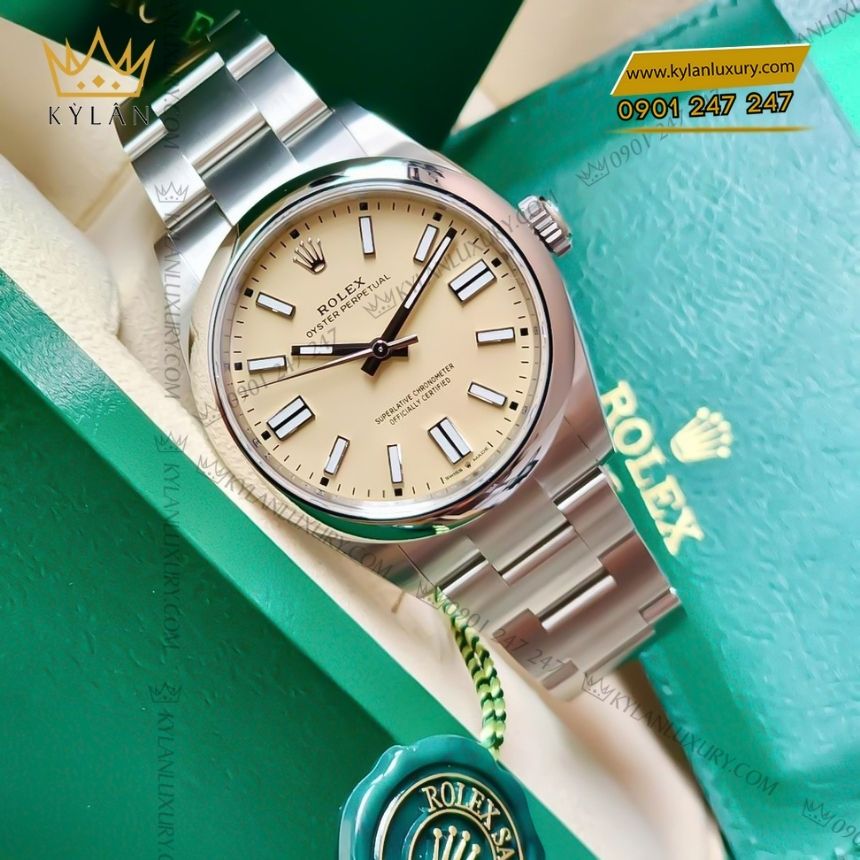 Kỳ Lân Luxury dong ho rolex oyster perpetual 41 134300 0007 2 Đồng hồ Rolex Oyster Perpetual 41 mặt số Beige 134300-0007