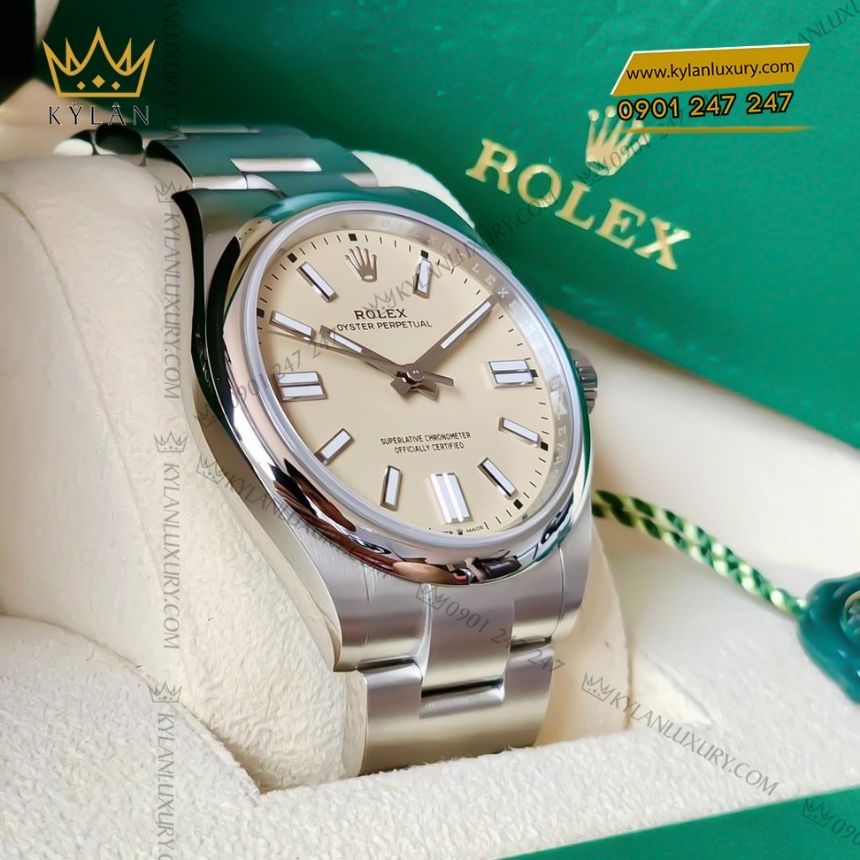 Kỳ Lân Luxury dong ho rolex oyster perpetual 41 134300 0007 4 Đồng hồ Rolex Oyster Perpetual 41 mặt số Beige 134300-0007