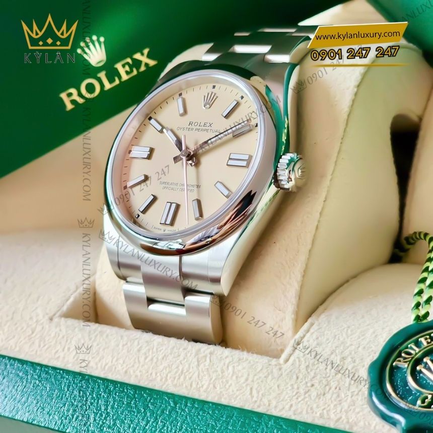 Kỳ Lân Luxury dong ho rolex oyster perpetual 41 134300 0007 7 Đồng hồ Rolex Oyster Perpetual 41 mặt số Beige 134300-0007