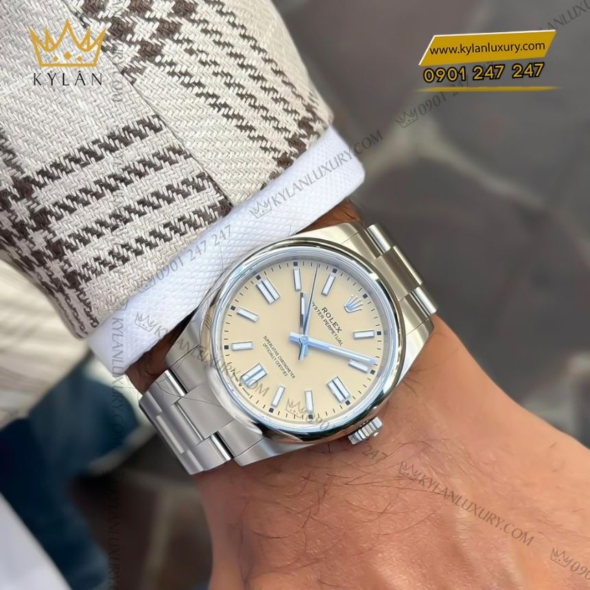 Kỳ Lân Luxury dong ho rolex oyster perpetual 41 134300 0007 8 Đồng hồ Rolex Oyster Perpetual 41 mặt số Beige 134300-0007